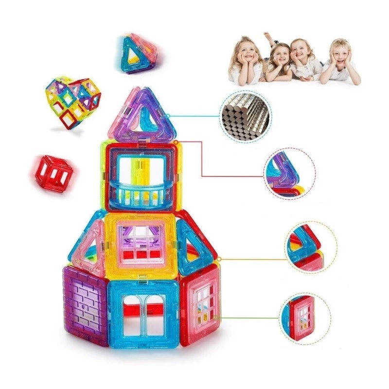 Магнитен конструктор MalPlay Magnetic Tiles, 45 части